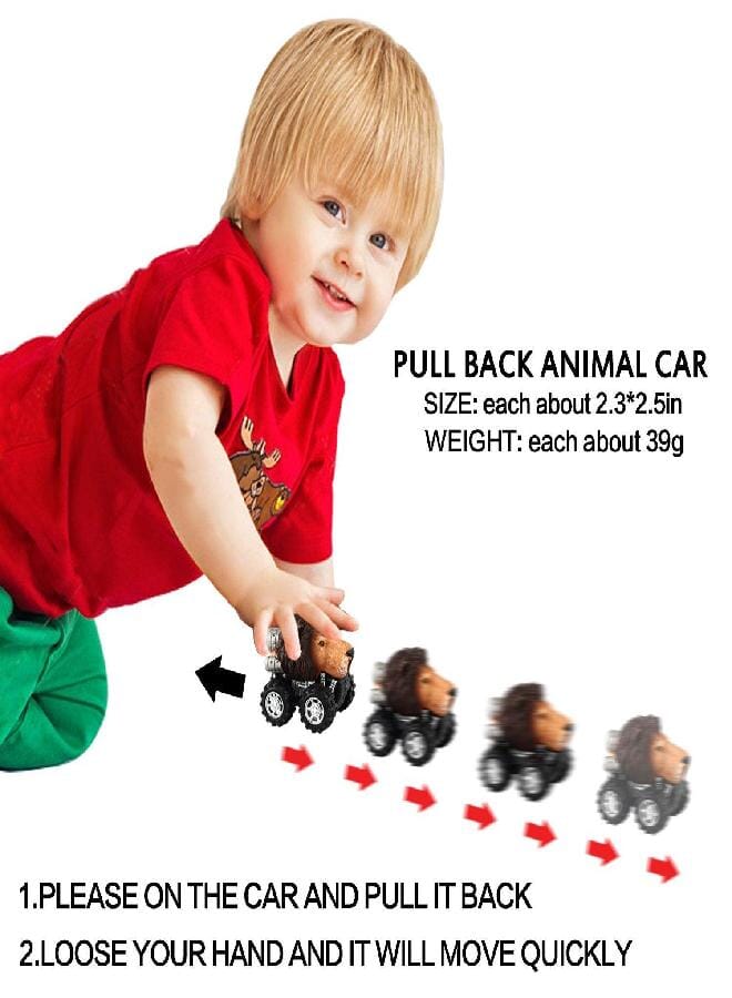 CHIMAGER Jungle Themed Pull Back Animal Monster Car Vehicle Toy with Big Tire Wheel for 3+ Years Old Boys and Girls - Pack of 6 - Image 3